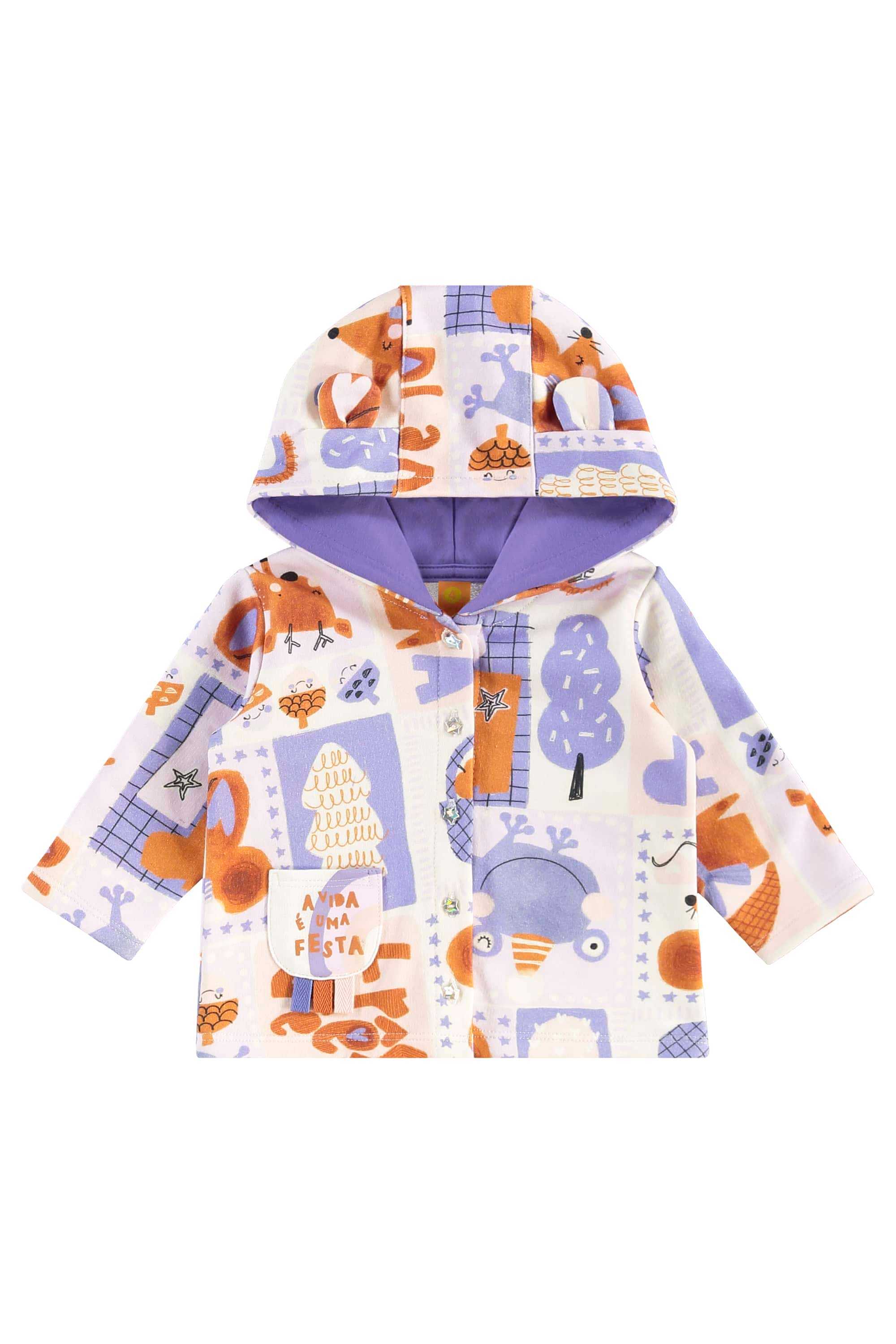 Conjunto Bebê Menina com Jaqueta e Macacão Jardim Secreto (Off White) Três e Já - Imagem 4